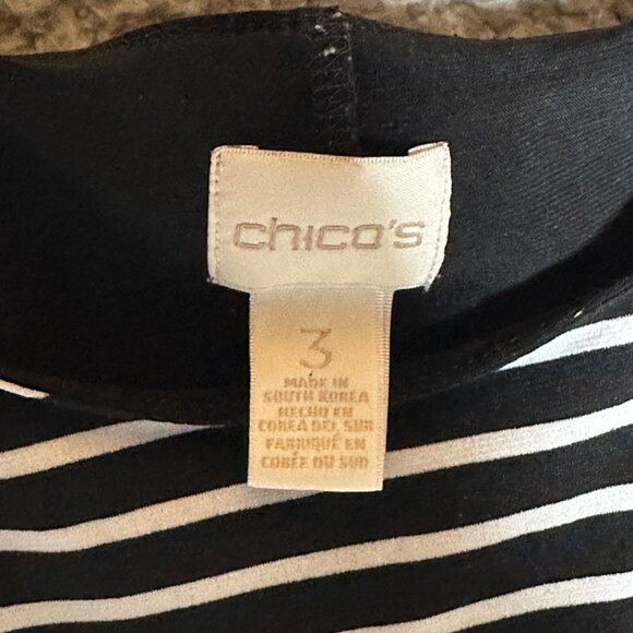 Chicos Tunic‎ Tabitha Top Size XL Black White Stripe Overlay Stretch Boho - Picture 6 of 11